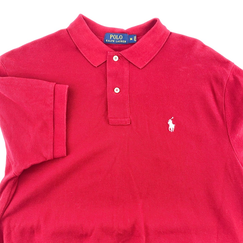 Vintage Polo Ralph Lauren Deep Red Pique Polo Shirt Mens Medium White Pony